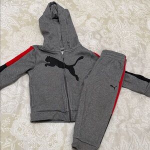 Puma Gray Jogger Set with Red and Black Accents